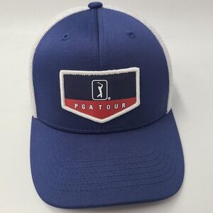 PGA Tour Hat Snapback Trucker Mesh Blue White Red Golf Sports Casual Logo Men
